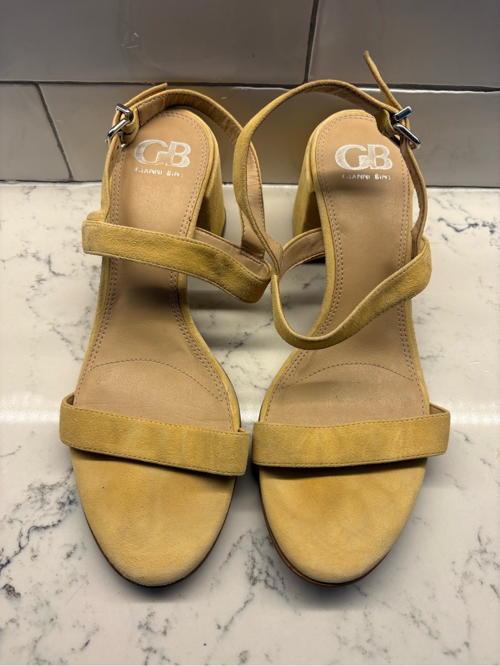 Gianni Bini Suede pastel yellow block heels